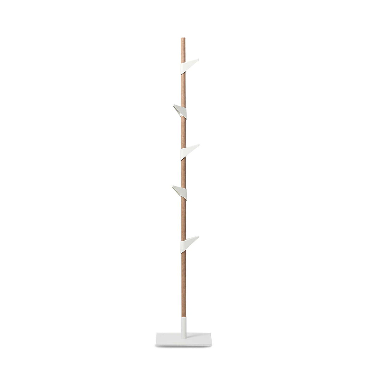 Bamboo Single Pole Coat Stand with White Hooks