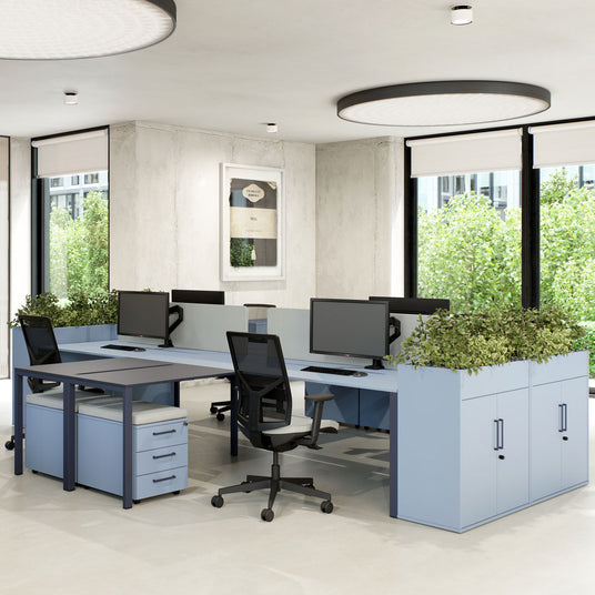 Solus Bench Desk with Desk Return and Desk End Storage Planters