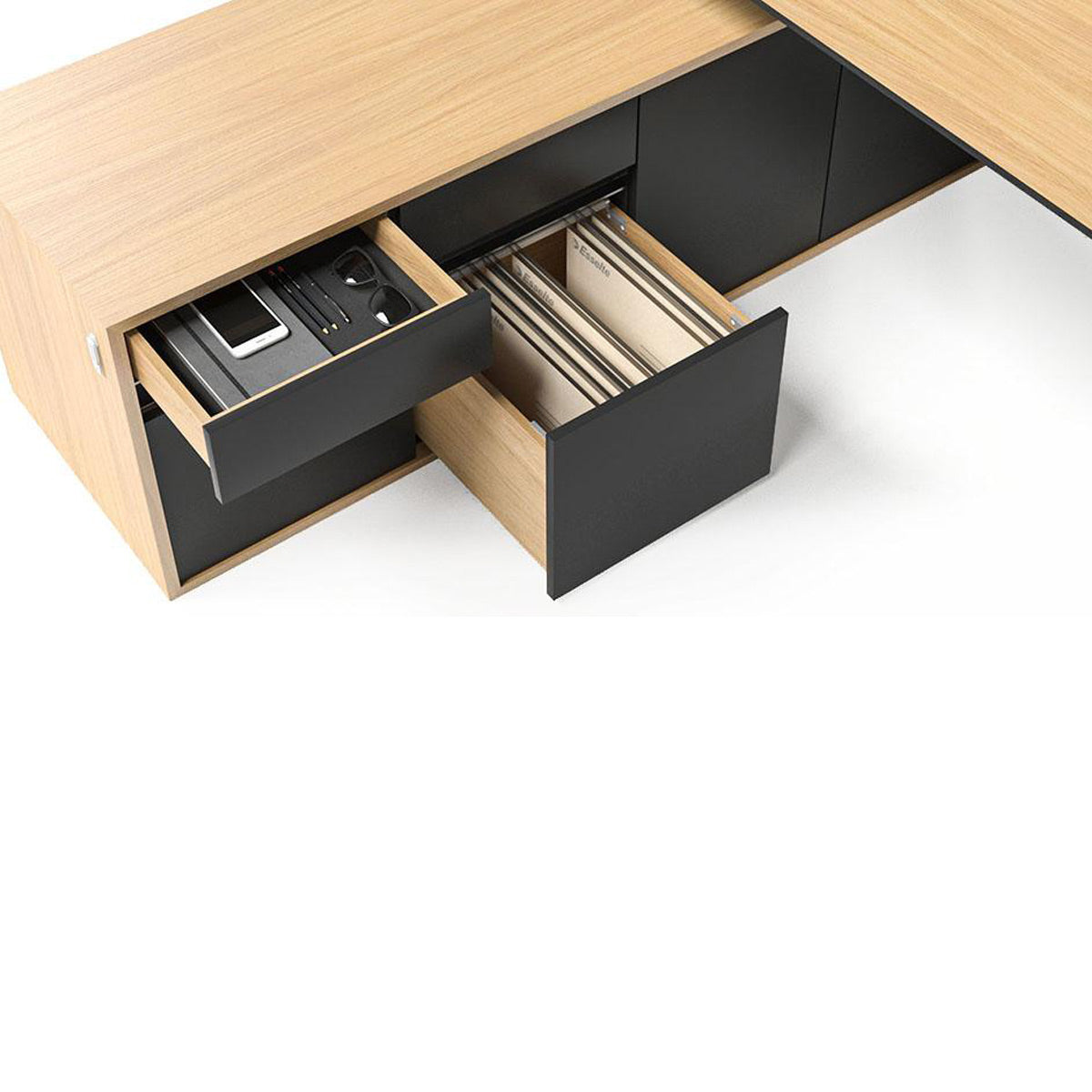 Motion Executive Sit Stand Desk Return Storage