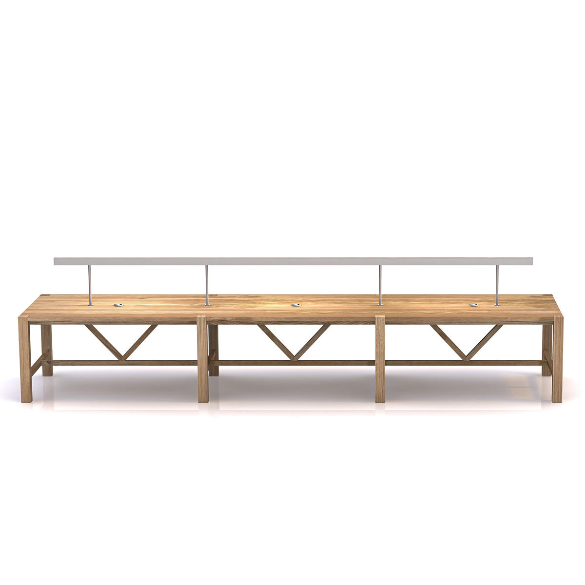 Solid Oak Library Table with Linear Lighting and Integrated Power