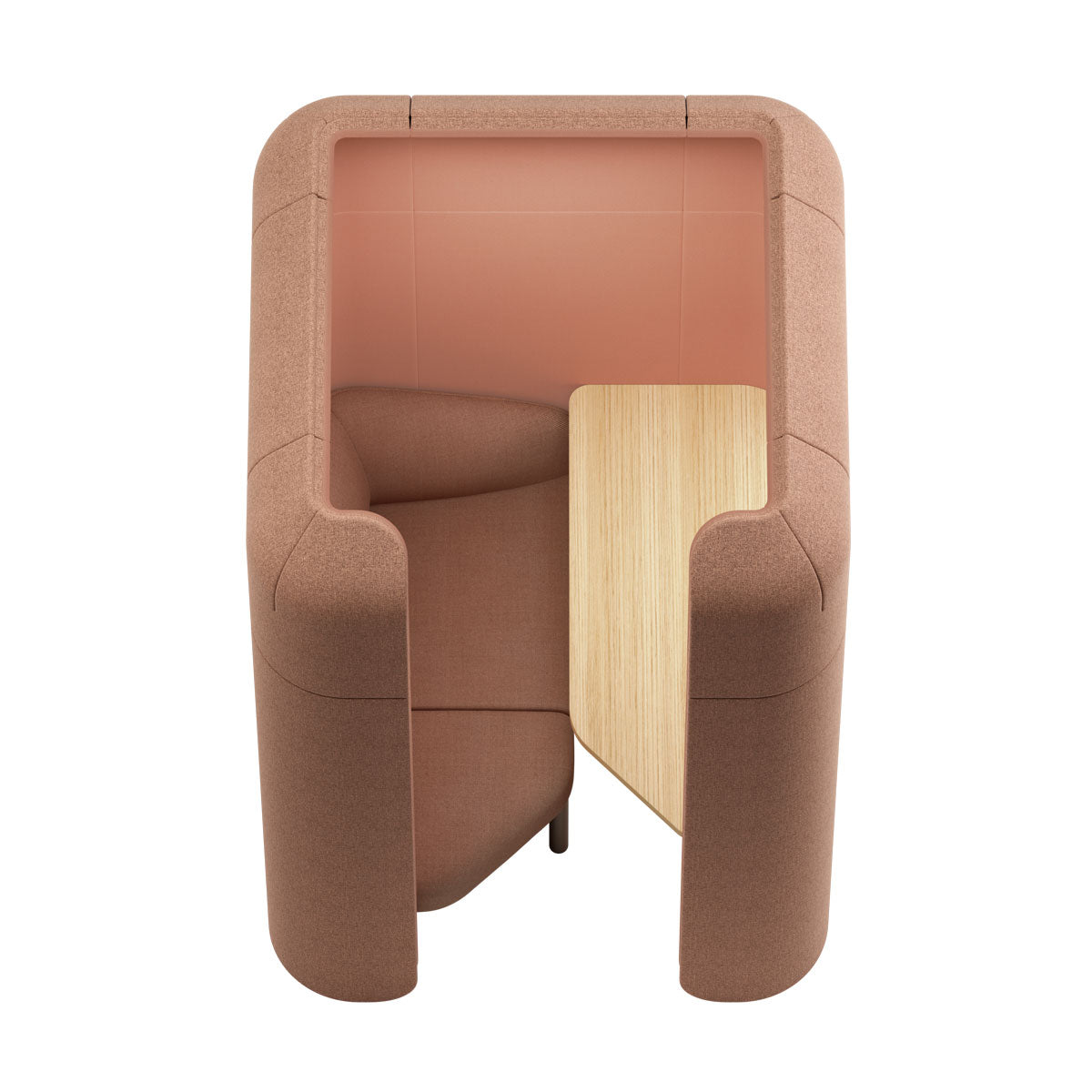 Semi-enclosed acoustic work booth se:hive Private, side view showing fabric privacy panels