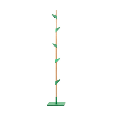 Bamboo Single Pole Coat Stand with Emerald Hooks