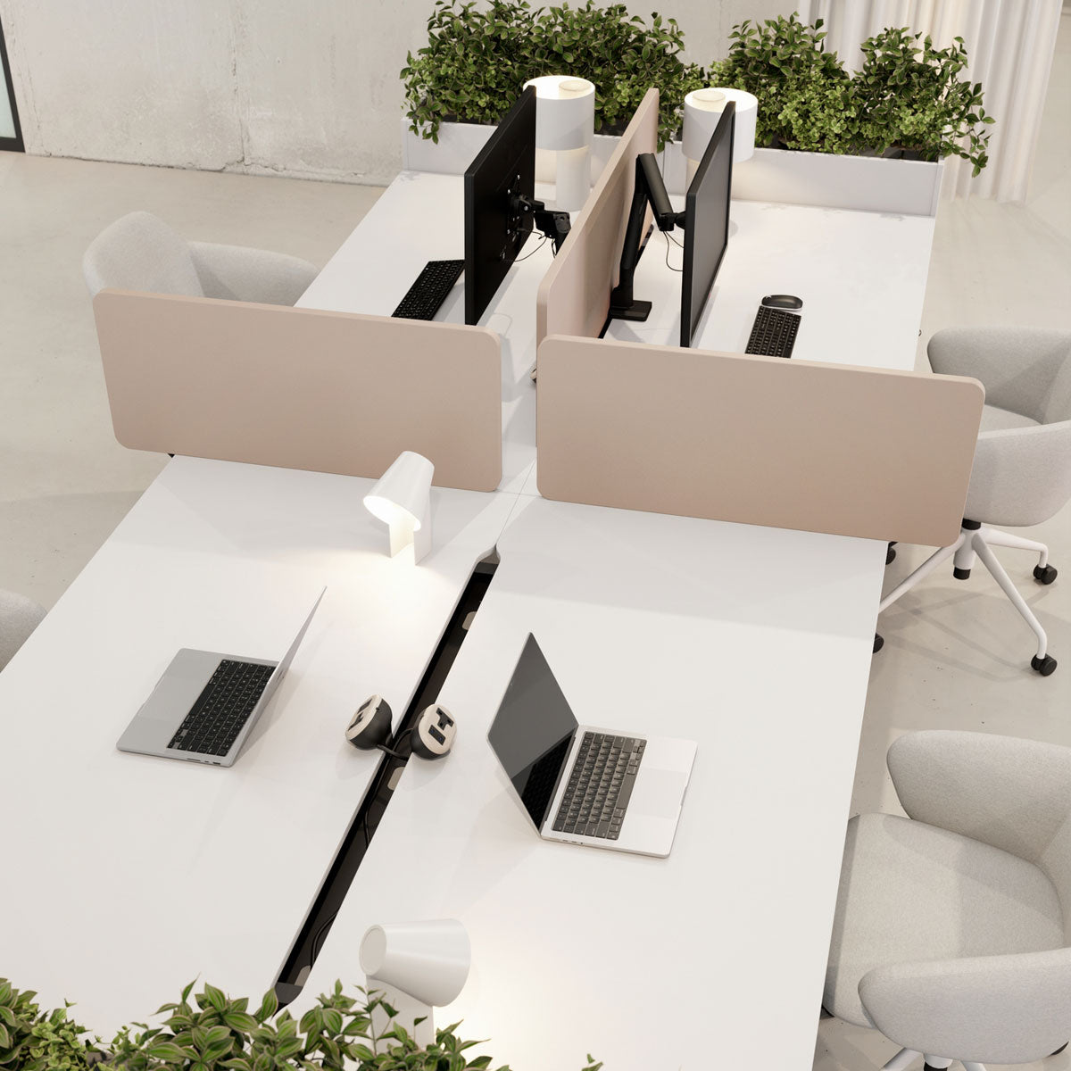 Solus Double Bench Desk by Elite with white MFC top and steel goalpost legs