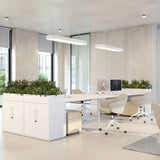 Solus double bench desk by Elite with white MFC top and steel goalpost legs