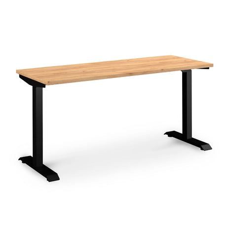 Sit-Stand Solo Desk With Black Frame and Gold Craft Oak Top