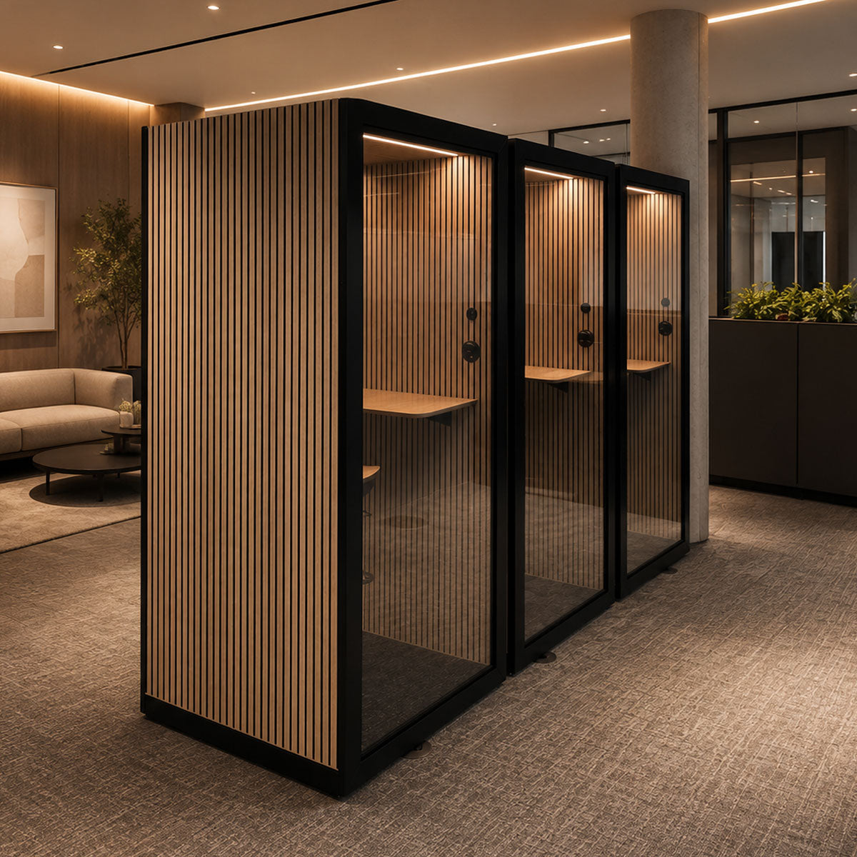 Stave. Acoustic Office Phone Booths In a Office